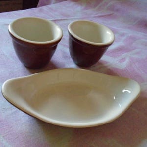 Three Hall Pottery Pieces, 2 Custards and An Au Gratin Casserole , Vintage Baking Dishes