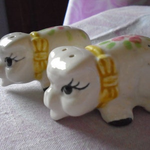 Vintage Ceramic Piggy Pair of Salt & Pepper Shakers, Anthropomorphic, Mid Century, Retro Pottery Serving Pieces