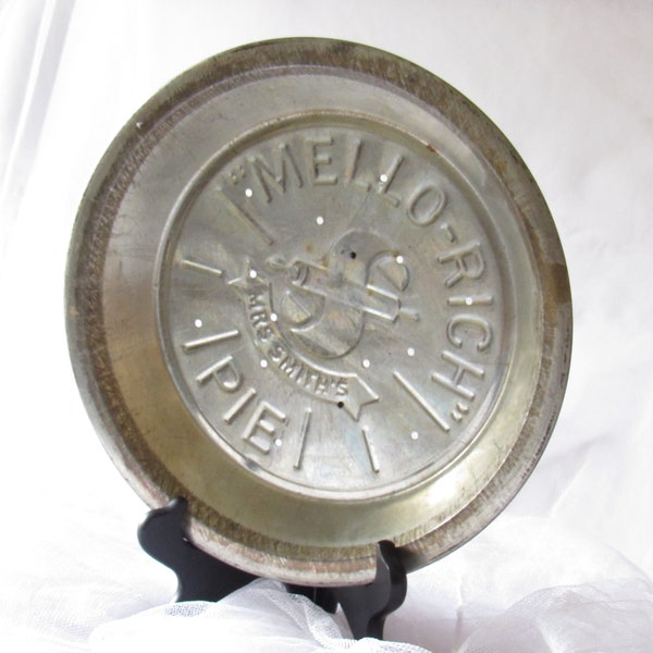 Vintage Tin, Pie Plate, Mrs. Smith's Mello-Rich Brand, Rolling Pin Thru S Logo, Kitchen Utensil, Bakeware, Retro Kitchen Decor, Farmhouse