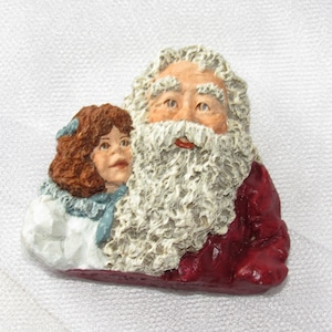 Vintage June McKenna Christmas Ornament, I Love You Santa, 1995, Santa and Little Girl, Resin, Signed and Dated, 2 & 3/4&quot; by 3&quot; by 1&quot;