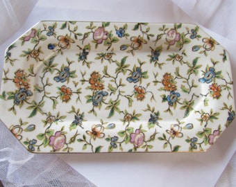 Antique Chintz, Japanese Moriyama Mori-Machi, Tray, Hand Painted Florals, 1920's Pattern, Gold Edging Trim, Collectible Ceramic, GrandmaCore