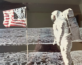 Apollo 11 Moon Landing, Vintage Framed Photo, Black Frame, Astronaut Buzz Aldrin, July 20, 1969, 55th Anniversary, American Flag