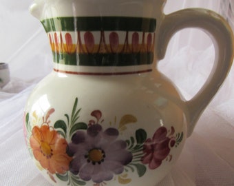 Vintage Ceramic Pitcher, Hand Pitcher, Wechsler Water Jug Schwaz Austria, Floral Motif, Cottagecore, Farmhouse Decor, Rustic Pottery