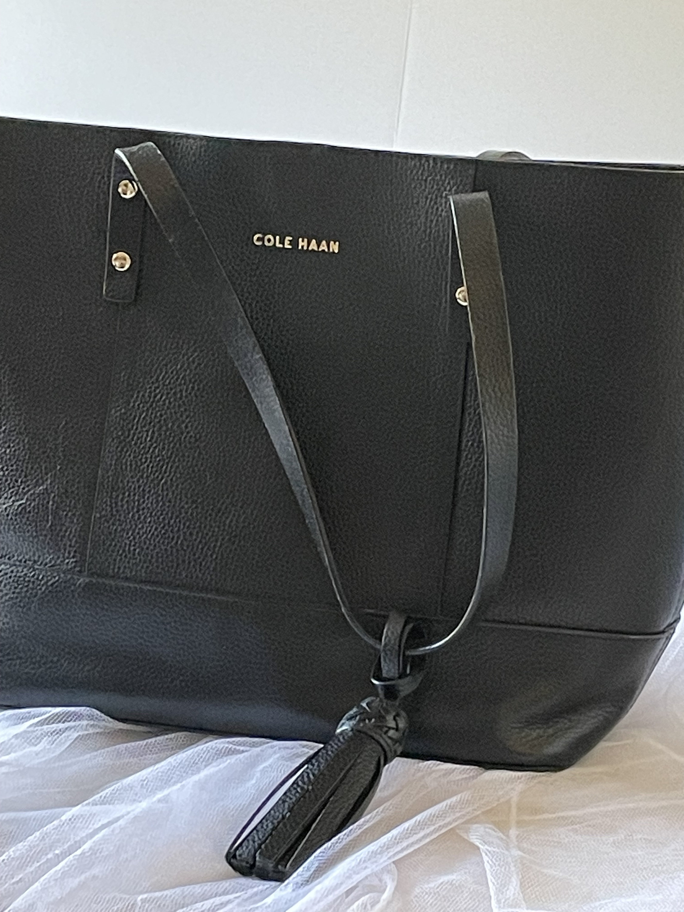 Vintage Cole Haan Black Tassle Tote, Small Shopper Bag, Black