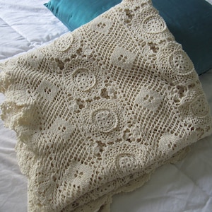 Antique Ecru Crochet Tablecloth Card Table Size 46 - Etsy