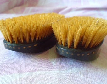 Vintage Pair of Gentleman's Brushes, Made of Real Ebony, Natural Bristle, 1920s
