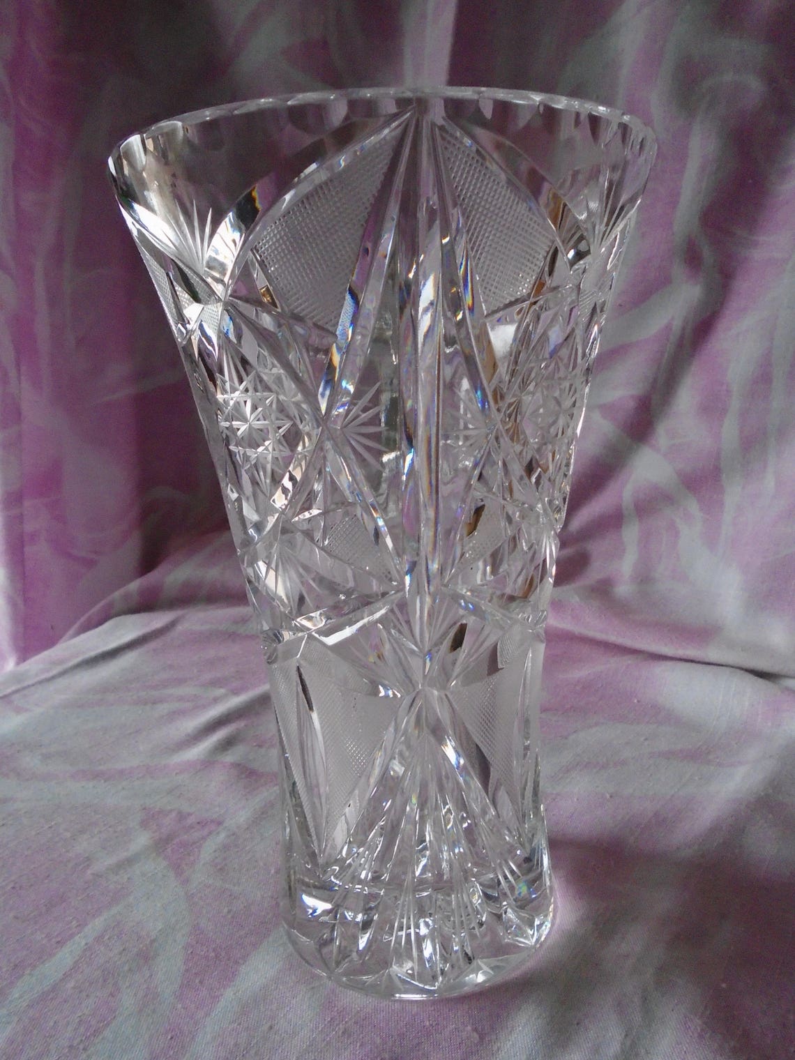 Large Vintage Brilliant Cut Glass Flare Vase Lead Crystal Etsy