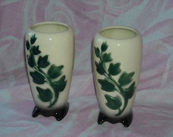 Pair of Vintage Royal Copley Ivy Footed Vases, 8" Tall, 1940-50's, #ET003
