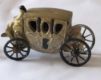Vintage Cast Lead, Fancy French? Gold Coach, Driver, Two Brown Horses, Royal Coach, Miniature Coach, Collectible Toy, Pretend Play