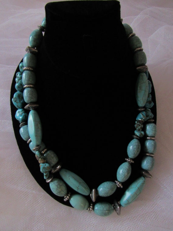 Vintage Chico 39+ Inch Faux Turquoise and Silvert… - image 1