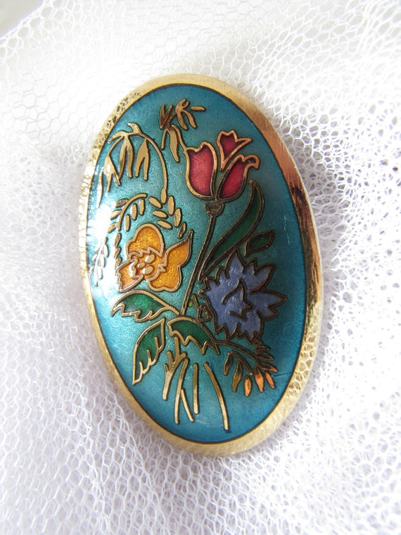 Vintage Pin, Cloisonne Style Scarf Pin, Goldtone T