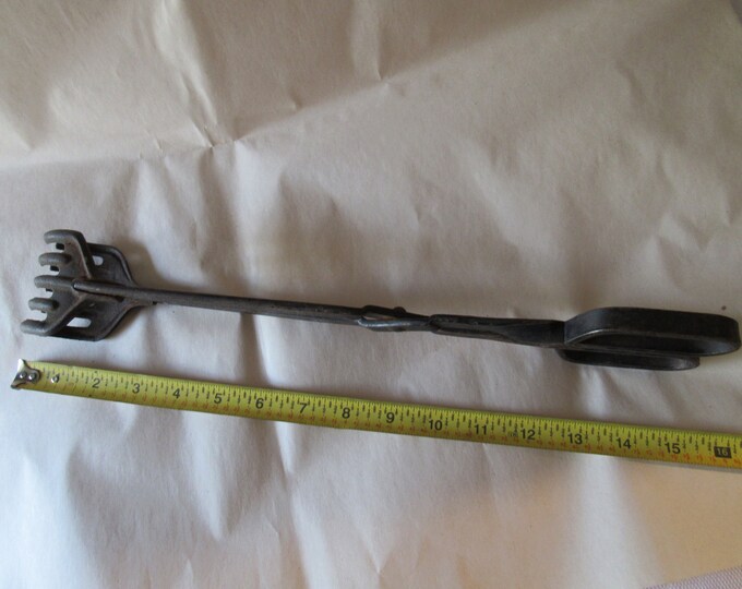 Vintage Tool, Wrought Iron Tongs, Coal Tongs, BBQ, Fire Tending, Stove Tending Tool, 16 Long