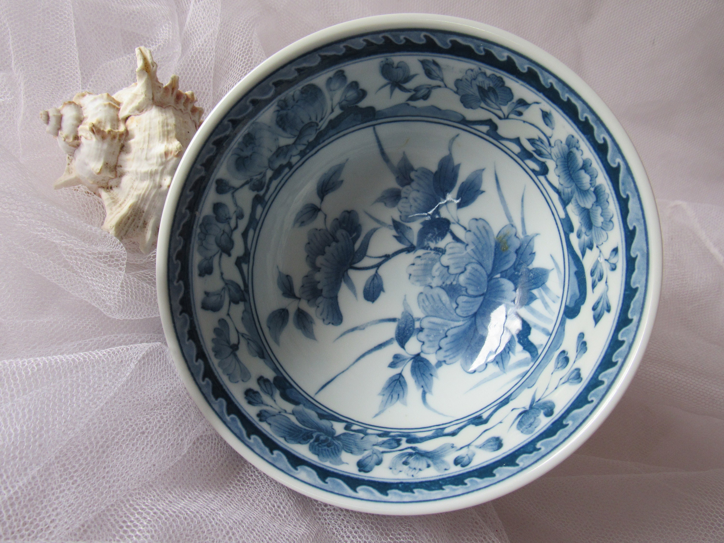 Chinese blue White porcelain bowl ceramic Assiette Bol Chinois Blanc Bleu  Signé