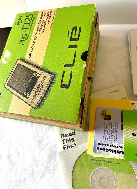 Vintage Sony Clie PEG-TJ 25 PDA, Stylus, Case, Box, Manuals