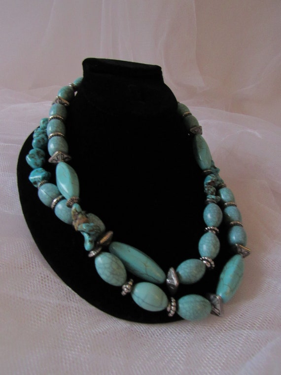 Vintage Chico 39+ Inch Faux Turquoise and Silvert… - image 3