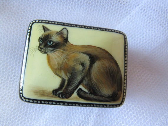 Vintage Russian, Tonkinese Cat, Russian Lacquer A… - image 1
