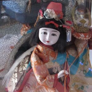 Vintage Ichi Matsu Girl Doll, Japanese Doll in Glass Display Case, Vintage Gofun Face, Foot and Hand, Glass Eyes, Collectible, Display Doll