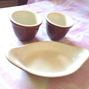 Three Hall Pottery Pieces, 2 Custards and An Au Gratin Casserole , Vintage Baking Dishes