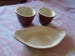 Three Hall Pottery Pieces, 2 Custards and An Au Gratin Casserole , Vintage Baking Dishes 