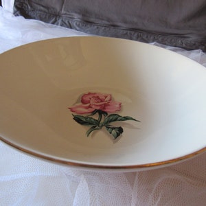 Vintage, Ceramic Bowl, White Pottery Bowl, Pink Rose Flower, Gold Edging, Transferware. Mid Century Style,