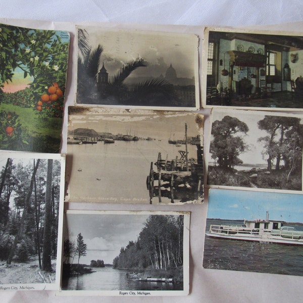 Eight Postcards, Early 1900s to 1940, Junk Journals, Smash books, Altered Books, Scrapbooks, Mixed Media