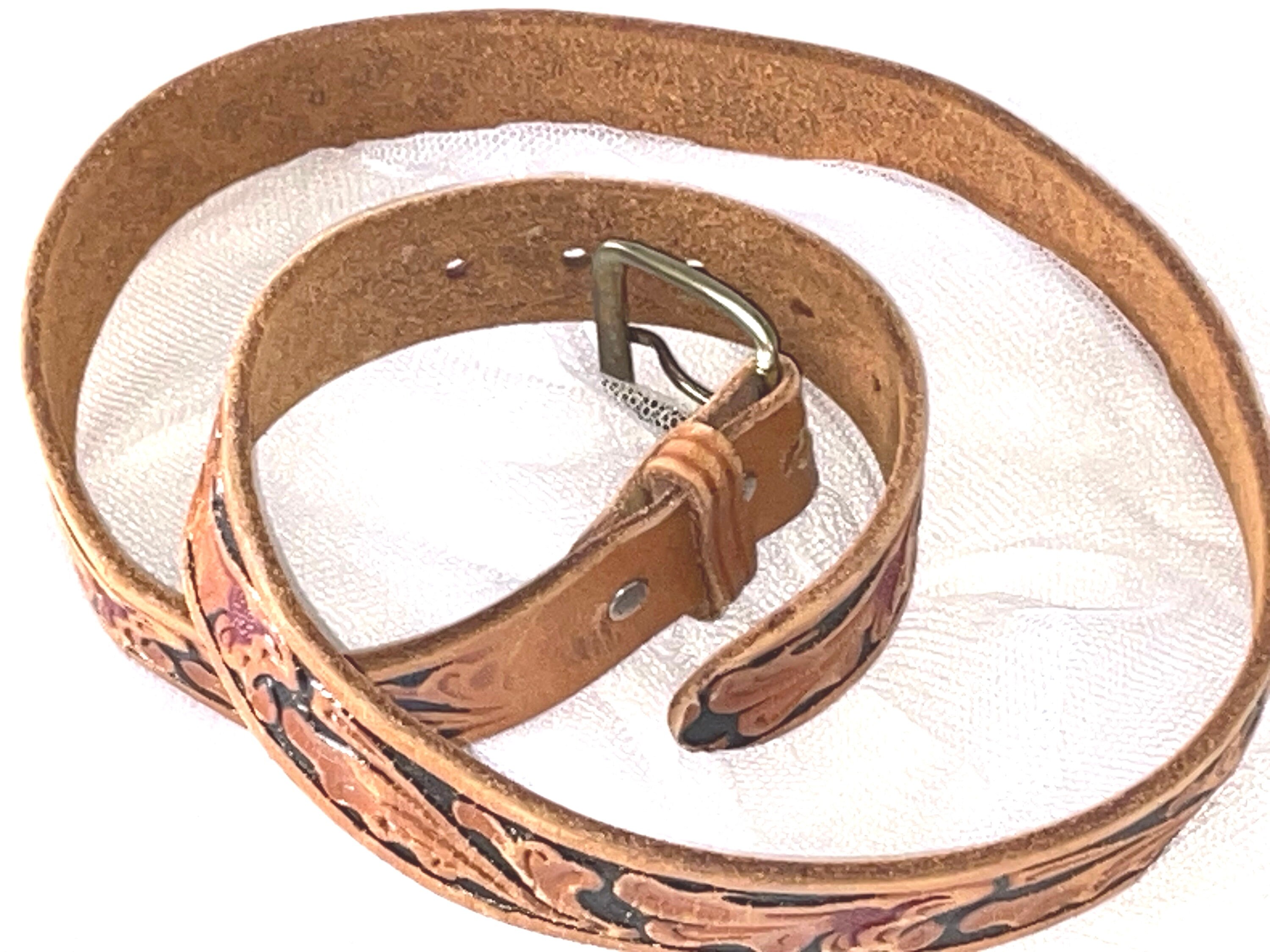 Vintage Leather Hand Tooled Belt, 36 Inches Long, 1 & 1/4  display picture 3