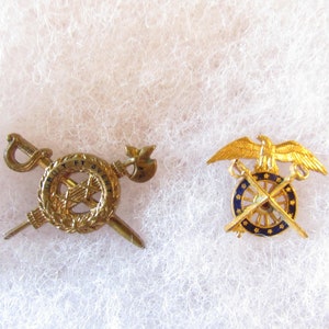 Two Vintage Pins, United States Army Pins, Lapel Pins, US Army Inspector General, Army Quartermaster, Gold Color, No Marks, Service Pins