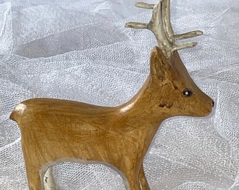 Vintage Ted Nichols Hand Carved Animal, Deer, Signed TN 96, Folk Art, Basswood, Maryland Artist, Lodge Decor, Rustic, Cabincore