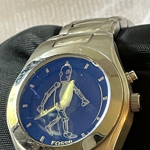 Vintage Fossil Big Tic Watch: Walking Robot, Blue Face, Stainless