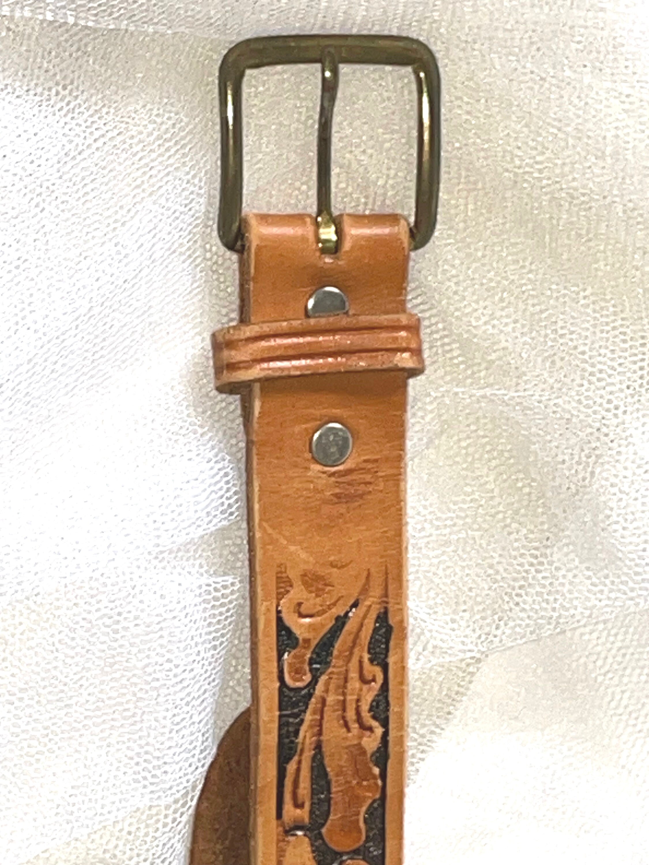 Vintage Hand-Tooled Leather Belt with Brass Buckle size 36 NWT Vintage Hand-tooled Leather Belt – Brass Buckle, Western  main image 3