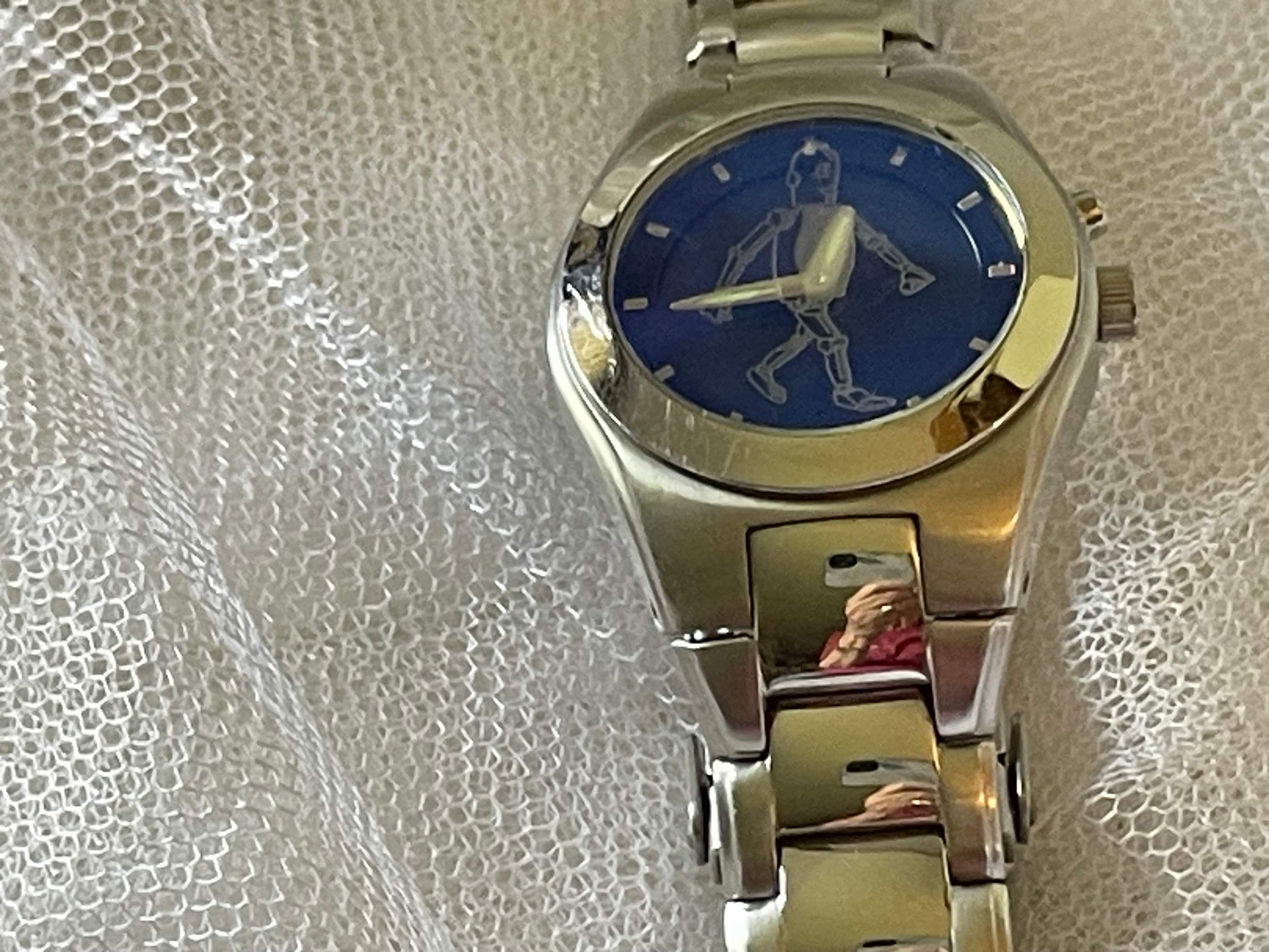 Vintage Fossil Big Tic Watch: Walking Robot, Blue Face, Stainless