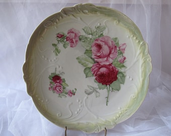 Vtg Porcelain Platter, Made in Bavaria, Cake Plate, 12 " Serving Platter, Luster and Roses, Very Shabby, Decorative Plate, Collectible