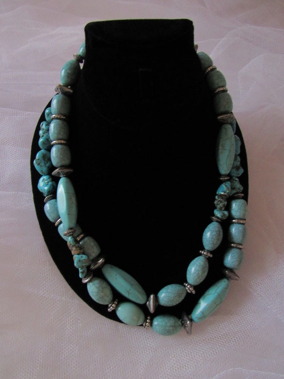 Vintage Chico 39+ Inch Faux Turquoise and Silvert… - image 5
