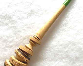 Vtg Hand Carved Wood Mexican Molinillo, Hot Chocolate Whisk/Frother, 12.25” Long