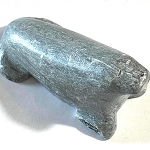 Vintage Inuit Eskimo Hand Carved Soapstone Walrus/Seal Figurine, Gray, 3” long, Canada, Artic Culture