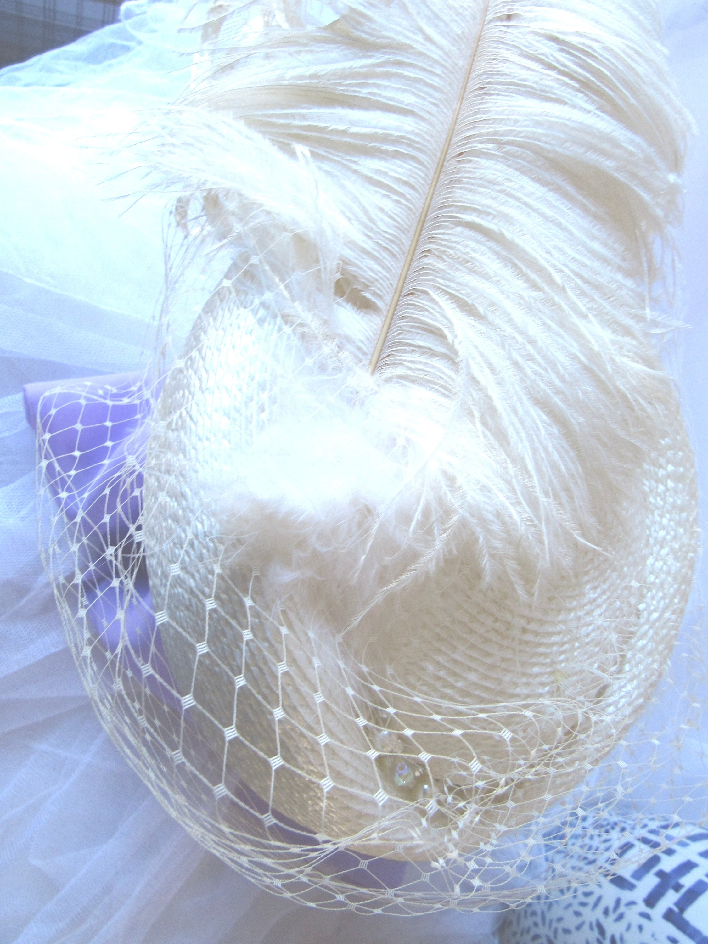 Vintage Skul Nips ostrich feathered Cream Pillbox Hair Hat with net Feather Pillbox Vintage Hats for Women for sale | eBay main image 2