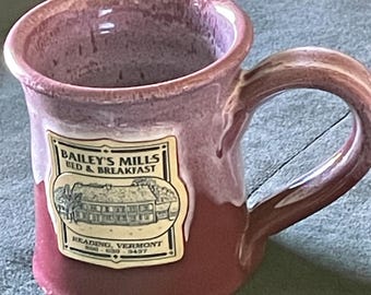 Vintage Deneen Hand Thrown Coffee Mug, Bailey’s Mills Bed and Breakfast, Reading, Vermont, Please Read