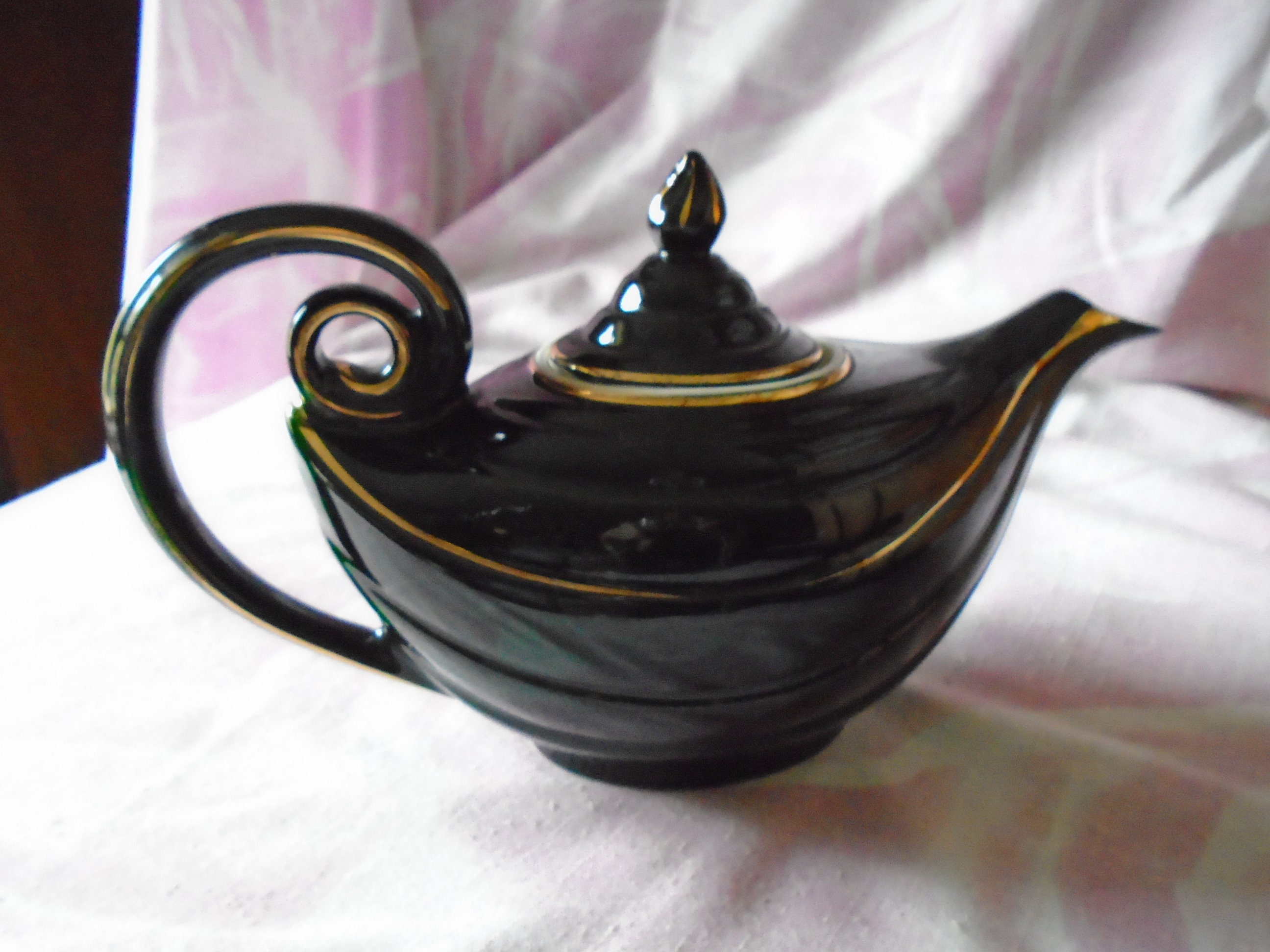 Vintage Hall Teapot Aladdin Genie Teapot Black with Gold Etsy