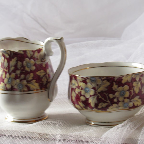 Vintage Small Royal Albert Open Sugar and Creamer, Crown China, Bone China, Made in England, Brocade Chintz Pattern