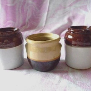 Vintage Pottery Jars: Brown & White Condiment Pots - American Made