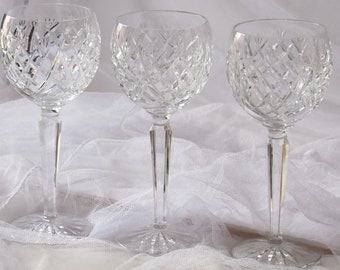 3 Vintage Waterford Fine Crystal Wine Hock, Avoca Pattern, Cut Bases, Wine Hocks, 7.5 in Tall, Discontinued Pattern, Ireland, CottageCore