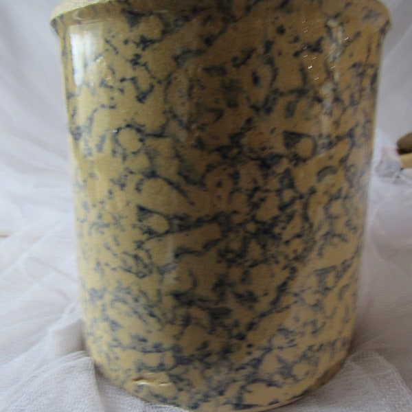 Early Robinson Ransbottom Small Crock, Spongeware, Marked R.R. Roseville Ohio, USA, #700-E, Blue Spatter, Rustic, Farmhouse, Cottagecore