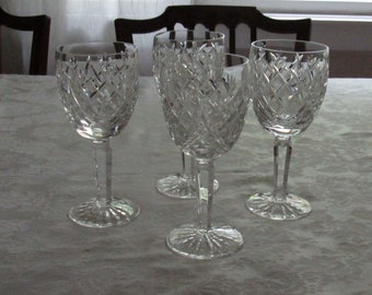 4 Vintage Waterford Fine Crystal Goblet, Avoca Pattern, Cut Bases, Goblets, Water Goblet, 7 in Tall, Discontinued Pattern, CottageCore, Gift