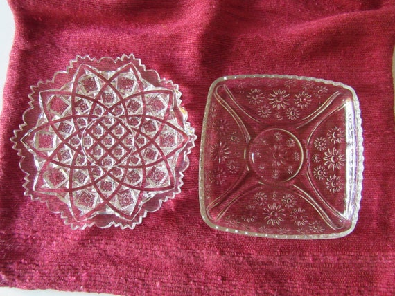 Vintage Pressed Glass Candy Dishes, Daisy and Star Pattern, Set of 2