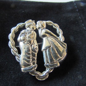 Vintage Heart Pin, Sterling Silver Pin, Dutch Couple, Kissing Couple, BEAU Sterling, First Date, Valentines Day, Scatter Pin, Lapel Pin