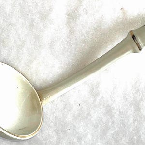 Antique Chamberlain Ladle, Sauce Soup or Custard Tureen Ladle, Early 19th Century, Victorian White Ceramic, 10.5” Long Handle, 4” Diameter