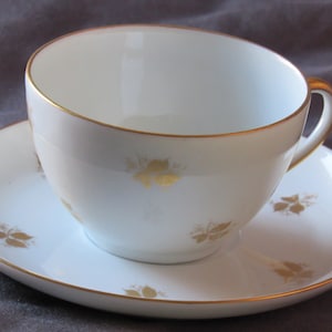 Vintage Giraud, Cup and Saucer, Fine Porcelain, Limoges France, Gold Leaf Design