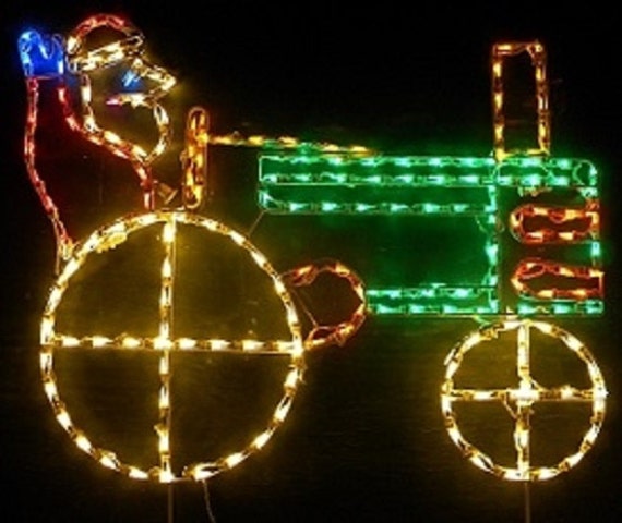 Christmas Santa Claus On A Green Tractor Outdoor Yard Etsy