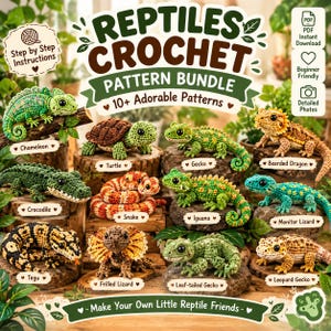 Reptile Crochet Pattern Bundle: 16 Amigurumi Designs in One Digital Download