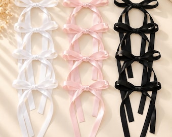 Coquette Ribbon Bow Hair Clips, Solid Polyester Barrettes (2 or 12 Pcs)